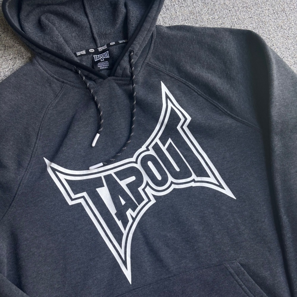 Tapout Hoodie Mens M‎ Grey Pullover Logo Sweatshirt Raglan Athletic Streetwear